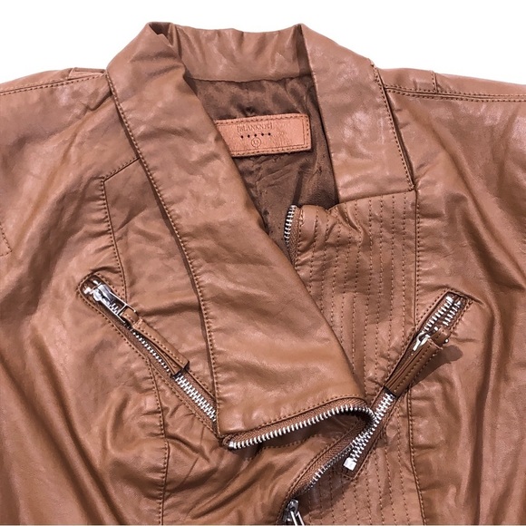 BLANKNYC Brown Cropped Vegan Leather Moto Zippered Biker Jacket Women’s XS - Picture 3 of 10